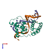 PDB entry 6u81 coloured by chain, top view.