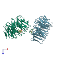 PDB entry 6u8b coloured by chain, top view.