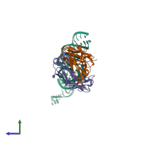 PDB entry 6u8d coloured by chain, side view.