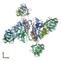 PDB entry 6u8q coloured by chain, front view.