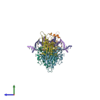 PDB entry 6u8v coloured by chain, side view.