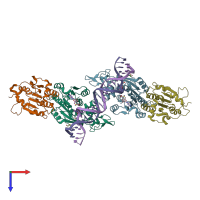 PDB entry 6u90 coloured by chain, top view.