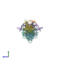 PDB entry 6u91 coloured by chain, side view.