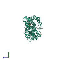 PDB entry 6u94 coloured by chain, side view.