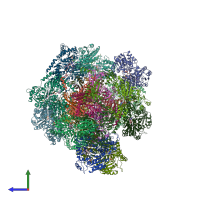 PDB 6u9d coloured by chain and viewed from the side.