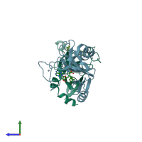 PDB entry 6u9r coloured by chain, side view.