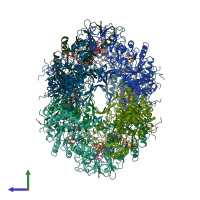 PDB entry 6ua4 coloured by chain, side view.