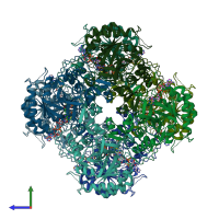 PDB entry 6ua5 coloured by chain, side view.