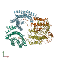 PDB entry 6uan coloured by chain, front view.