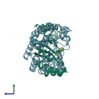 PDB entry 6uaz coloured by chain, side view.