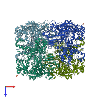 PDB entry 6ubr coloured by chain, top view.