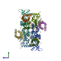 PDB entry 6ud4 coloured by chain, side view.