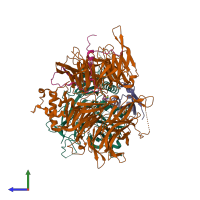 PDB entry 6ud7 coloured by chain, side view.