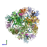 PDB entry 6udj coloured by chain, side view.