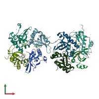 PDB entry 6ue6 coloured by chain, front view.