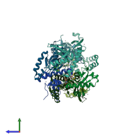 PDB entry 6ue6 coloured by chain, side view.