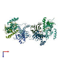 PDB entry 6ue6 coloured by chain, top view.