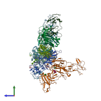 PDB entry 6ue8 coloured by chain, side view.