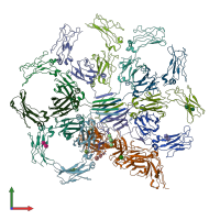 PDB entry 6uea coloured by chain, front view.