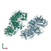 PDB entry 6uel coloured by chain, front view.