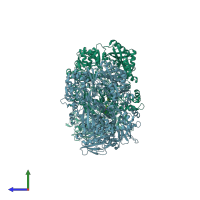 PDB entry 6uel coloured by chain, side view.