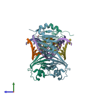 PDB entry 6uep coloured by chain, side view.