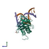PDB entry 6ueq coloured by chain, side view.