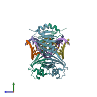 PDB entry 6uer coloured by chain, side view.