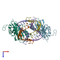 PDB entry 6uer coloured by chain, top view.