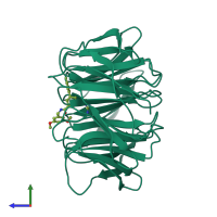 PDB entry 6ufx coloured by chain, side view.