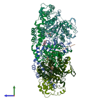 PDB entry 6uge coloured by chain, side view.