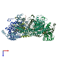 PDB entry 6uge coloured by chain, top view.