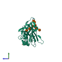 PDB entry 6ugw coloured by chain, side view.