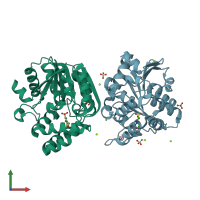 PDB entry 6uh8 coloured by chain, front view.