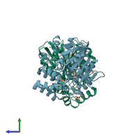PDB entry 6uh8 coloured by chain, side view.