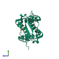 PDB entry 6uhi coloured by chain, side view.