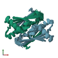 PDB entry 6uhw coloured by chain, ensemble of 20 models, front view.