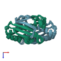 PDB entry 6uhw coloured by chain, ensemble of 20 models, top view.