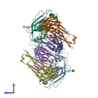 PDB entry 6uig coloured by chain, side view.