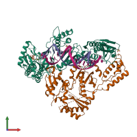 PDB entry 6uir coloured by chain, front view.