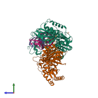 PDB entry 6uir coloured by chain, side view.