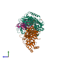 PDB entry 6uit coloured by chain, side view.