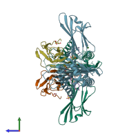 PDB entry 6uj8 coloured by chain, side view.