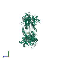 PDB entry 6ujp coloured by chain, side view.
