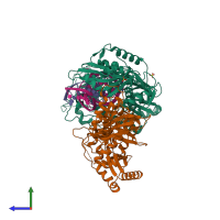 PDB entry 6ujx coloured by chain, side view.