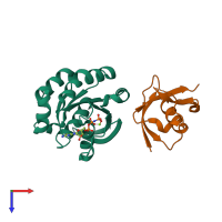 PDB entry 6uka coloured by chain, top view.