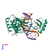 PDB entry 6ukf coloured by chain, top view.