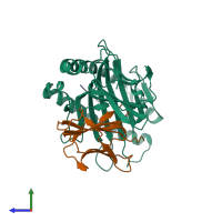 PDB entry 6ulk coloured by chain, side view.
