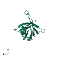 PDB entry 6umu coloured by chain, side view.