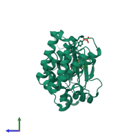 PDB entry 6umw coloured by chain, side view.